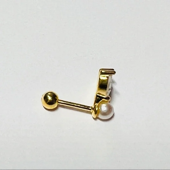 Birdie Pearl Marquise Clear Crystal CZ 18k Gold Plated S925 Pierced Earring 1pc - Picture 6 of 9